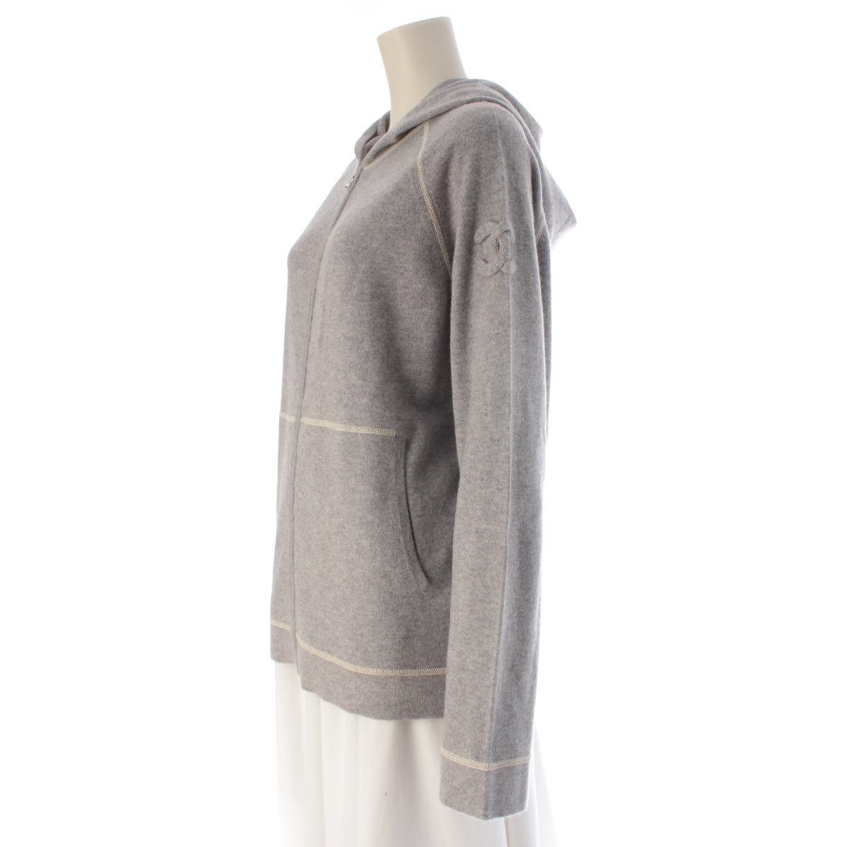 CHANEL cashmere Zip-up COCO Mark Parker P40882 gray 44