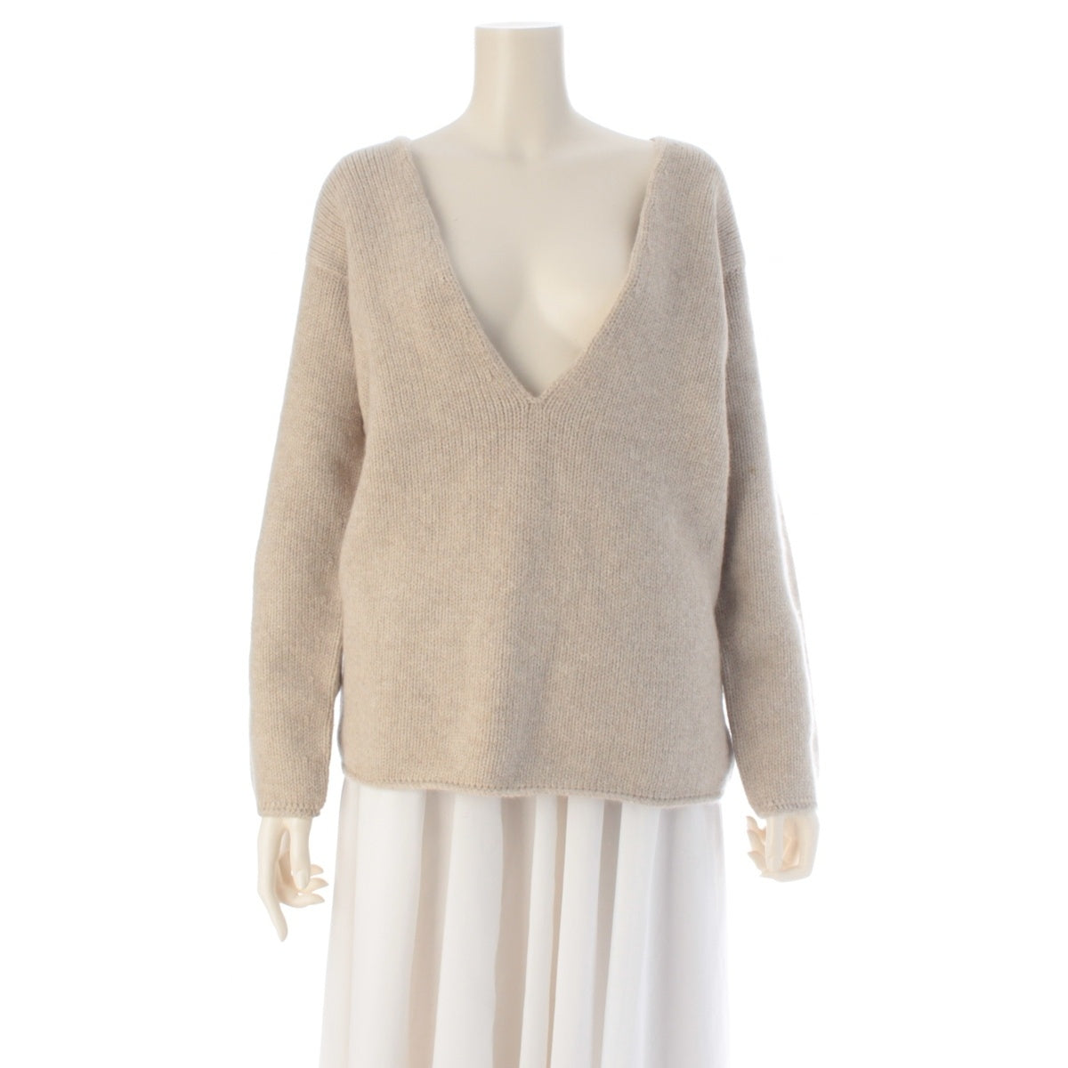HERMES Valouse cashmere Margiela era deep V-neck long-sleeved top sweater Knit Top Beige Ivory L