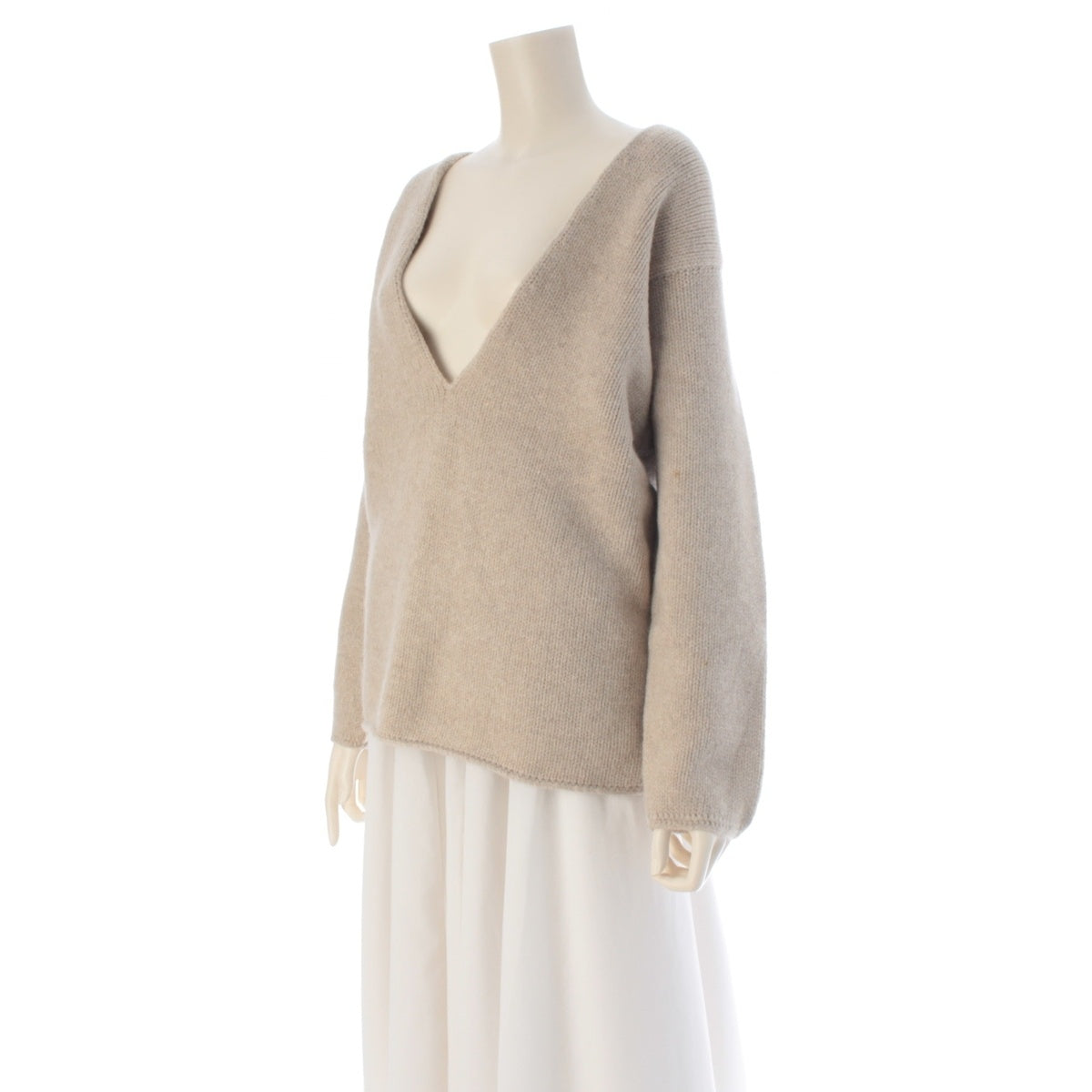 HERMES Valouse cashmere Margiela era deep V-neck long-sleeved top sweater Knit Top Beige Ivory L