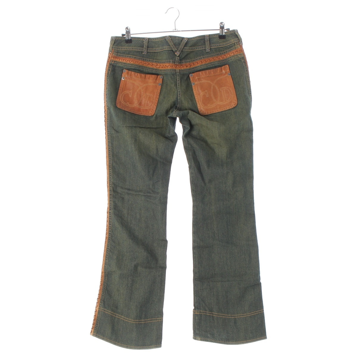 Christian Dior Galliano era leather panel design Denim pants Bottoms Indigo brown 40