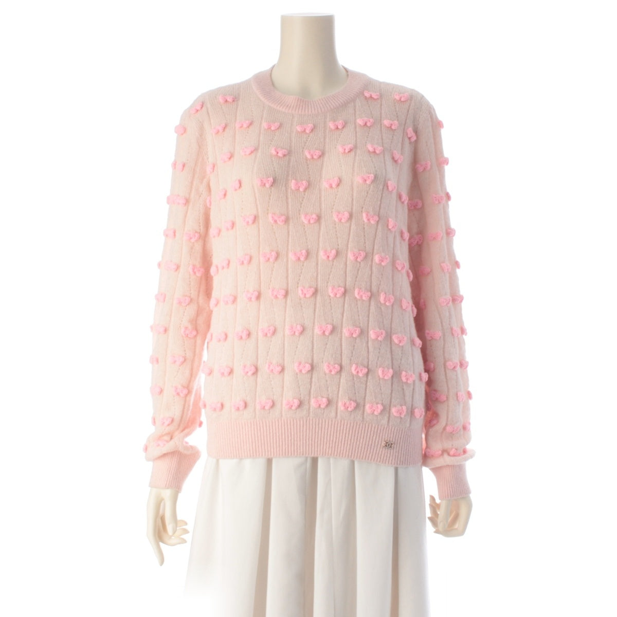 CHANEL Alpaca Silk Ribbon motif knit sweater COCO Mark P80674 pink 38