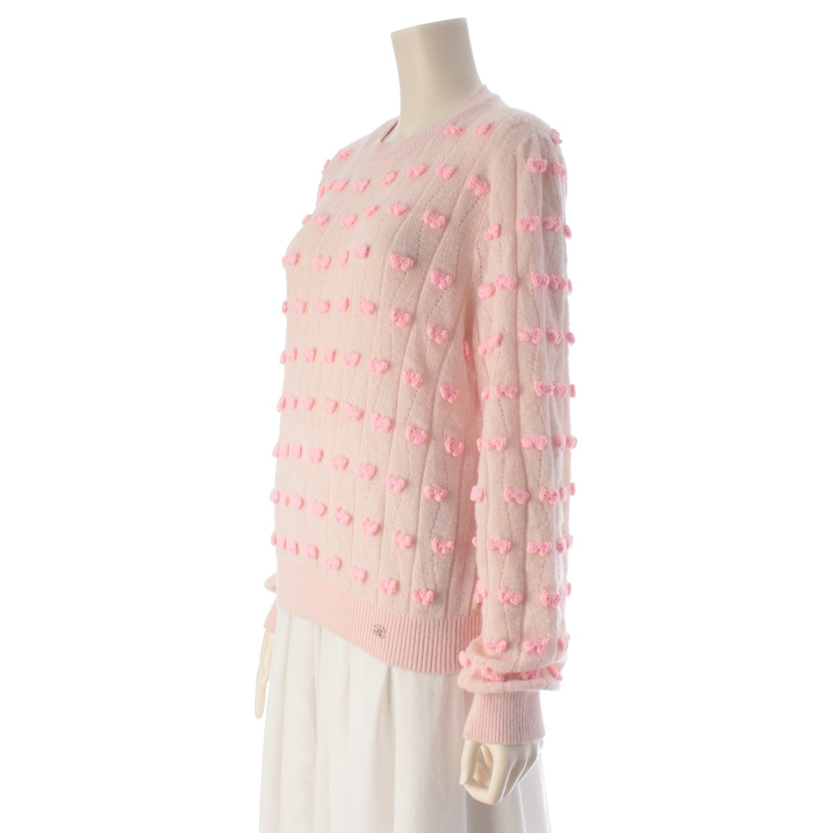 CHANEL Alpaca Silk Ribbon motif knit sweater COCO Mark P80674 pink 38