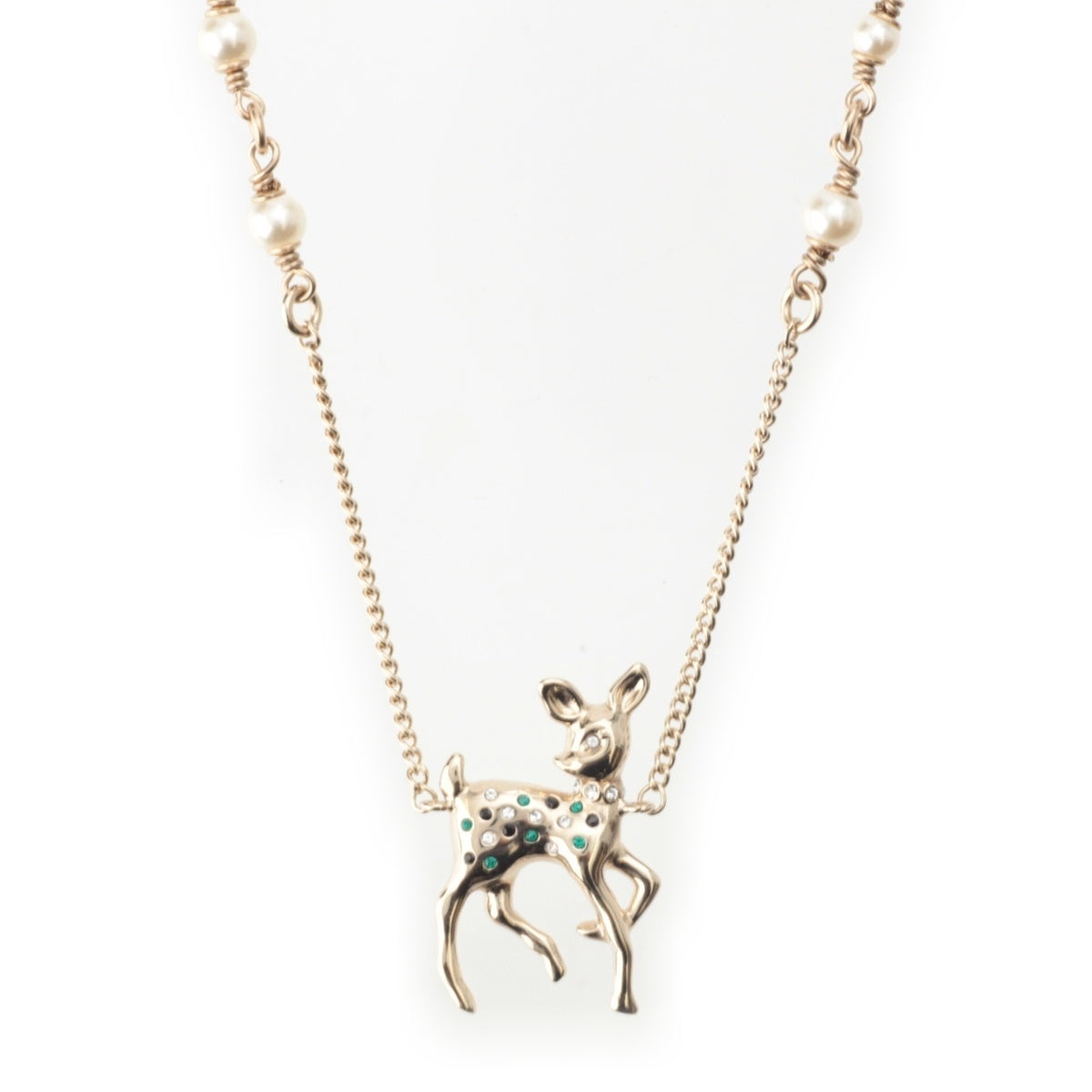 CHANEL COCO Mark Bambi Rhinestone Chain Necklace Accessories gold