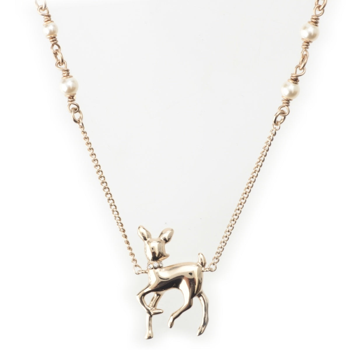 CHANEL COCO Mark Bambi Rhinestone Chain Necklace Accessories gold