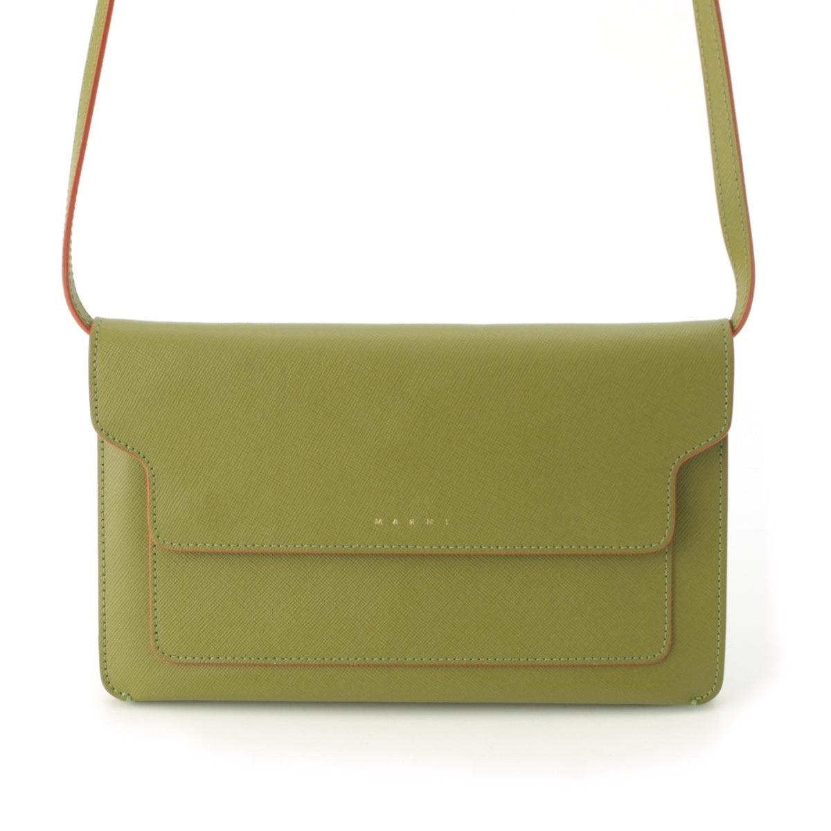 MARNI leather Pochette Clutch Shoulder Bag Green orange