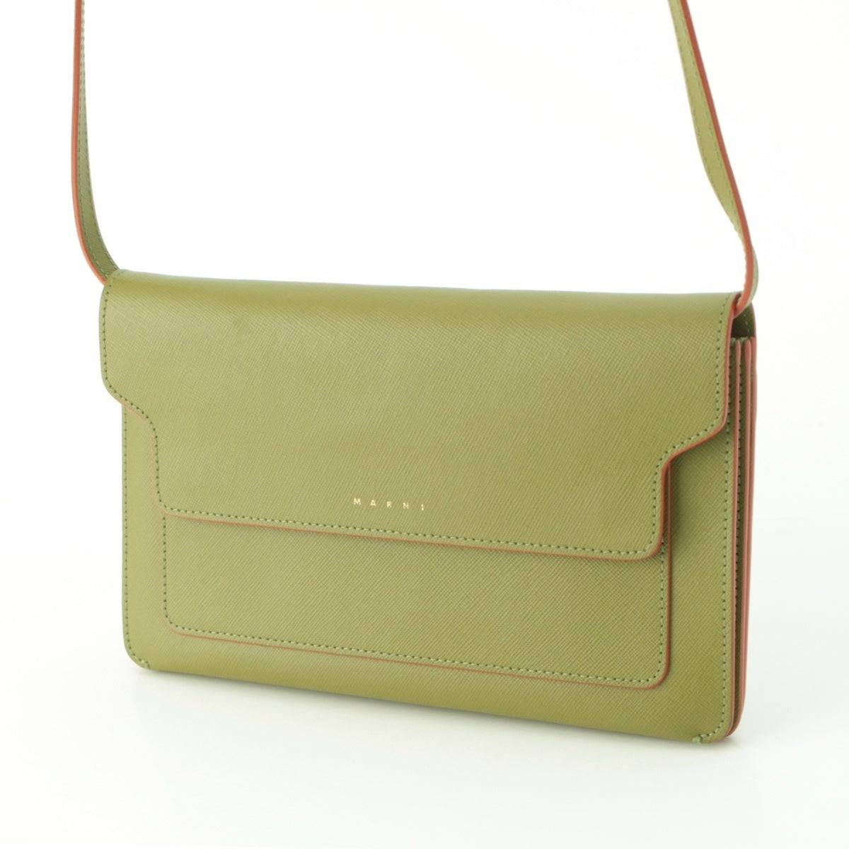 MARNI leather Pochette Clutch Shoulder Bag Green orange