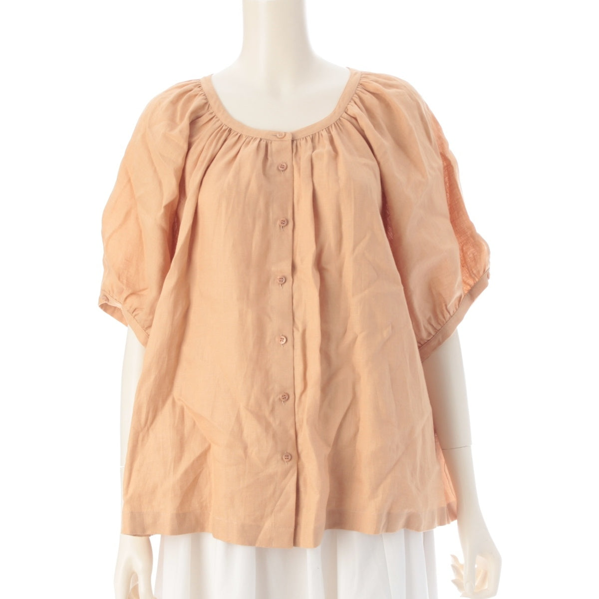 Loro Piana linen balloon sleeve shirt blouse tops Brown 42