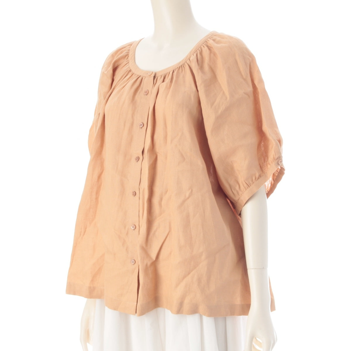 Loro Piana linen balloon sleeve shirt blouse tops Brown 42