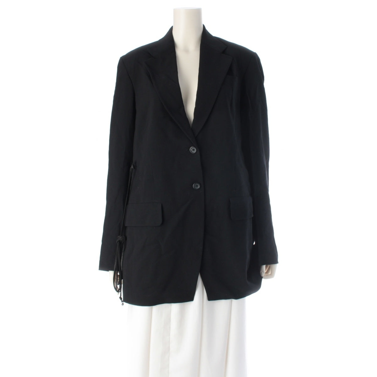 DRIES VAN NOTEN Wool rayon Tassel Belted tailored jacket black 36