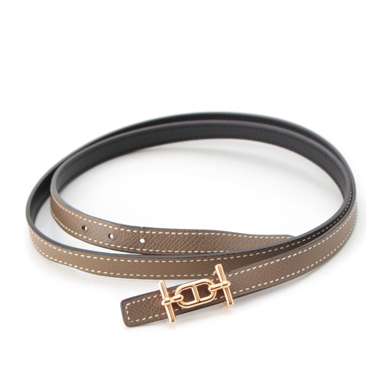 HERMES Lagoon leather Chaine d'Ancre reversible belt Black brown 90