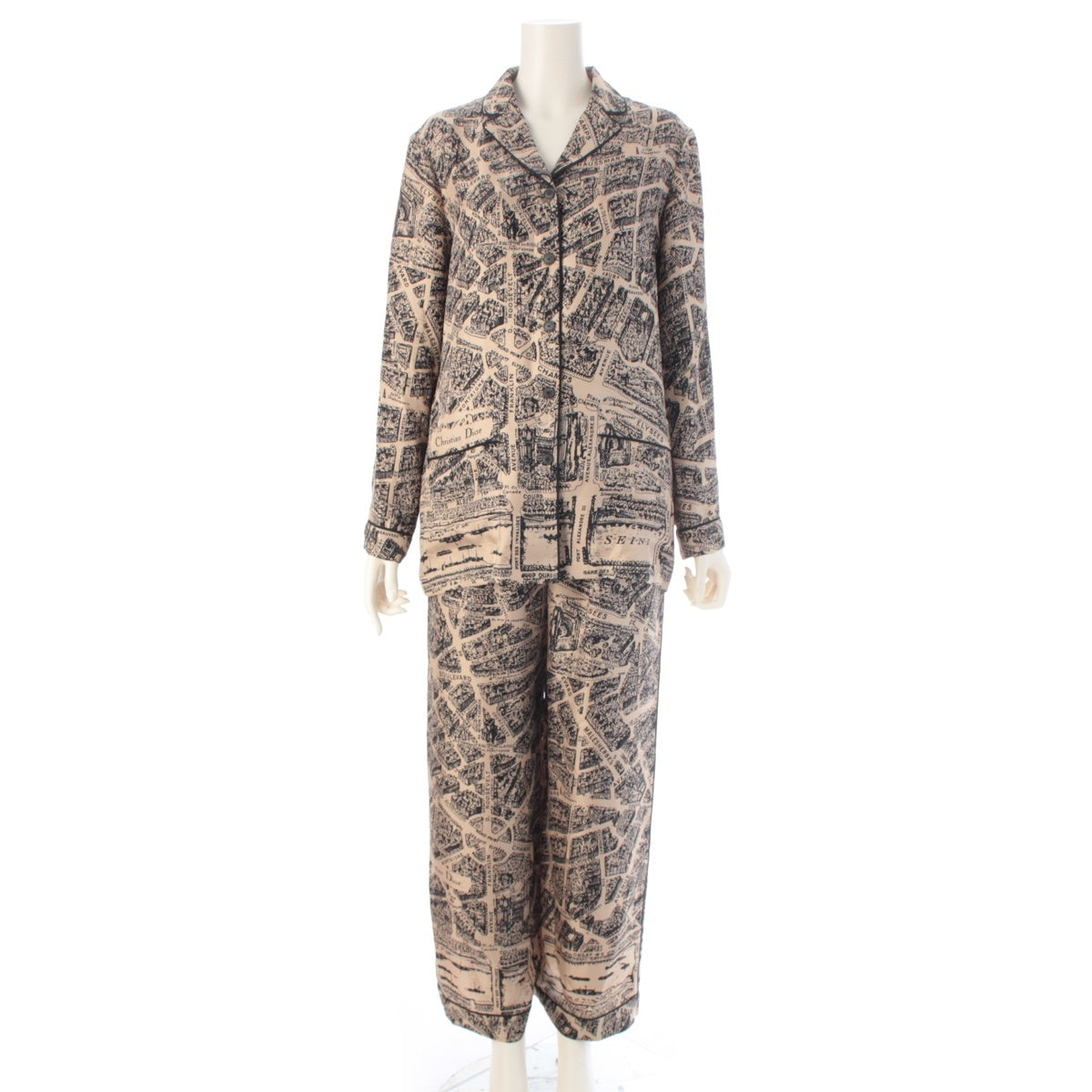 Dior silk Plan de Paris jacket pajamas Pants setup beige 38