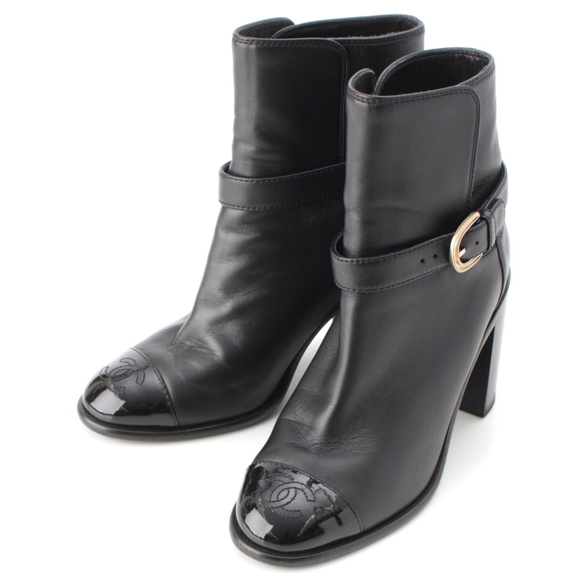 CHANEL leather COCO Mark with belt boots G38064 black 35 2/1