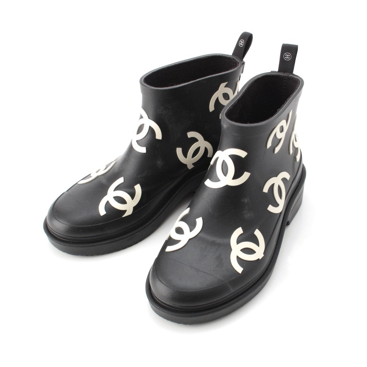 CHANEL rubber CC COCO Mark Jacquard Rain shoes G45076 black 36