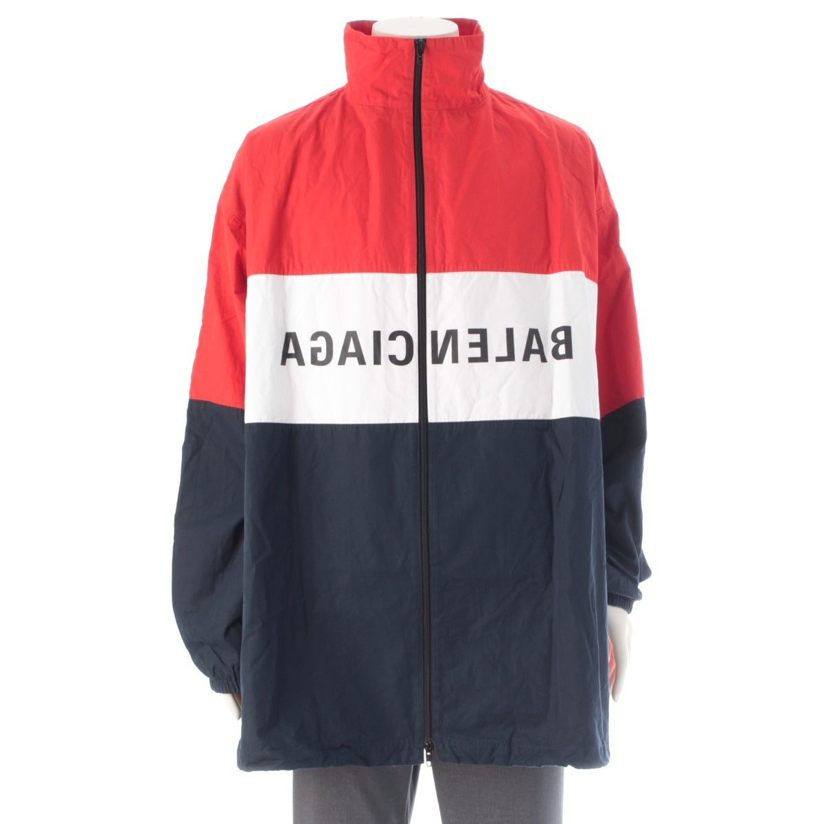 BALENCIAGA cotton Logo inverted oversized print zip poplin track jacket Jacket 725312 Red white navy XS