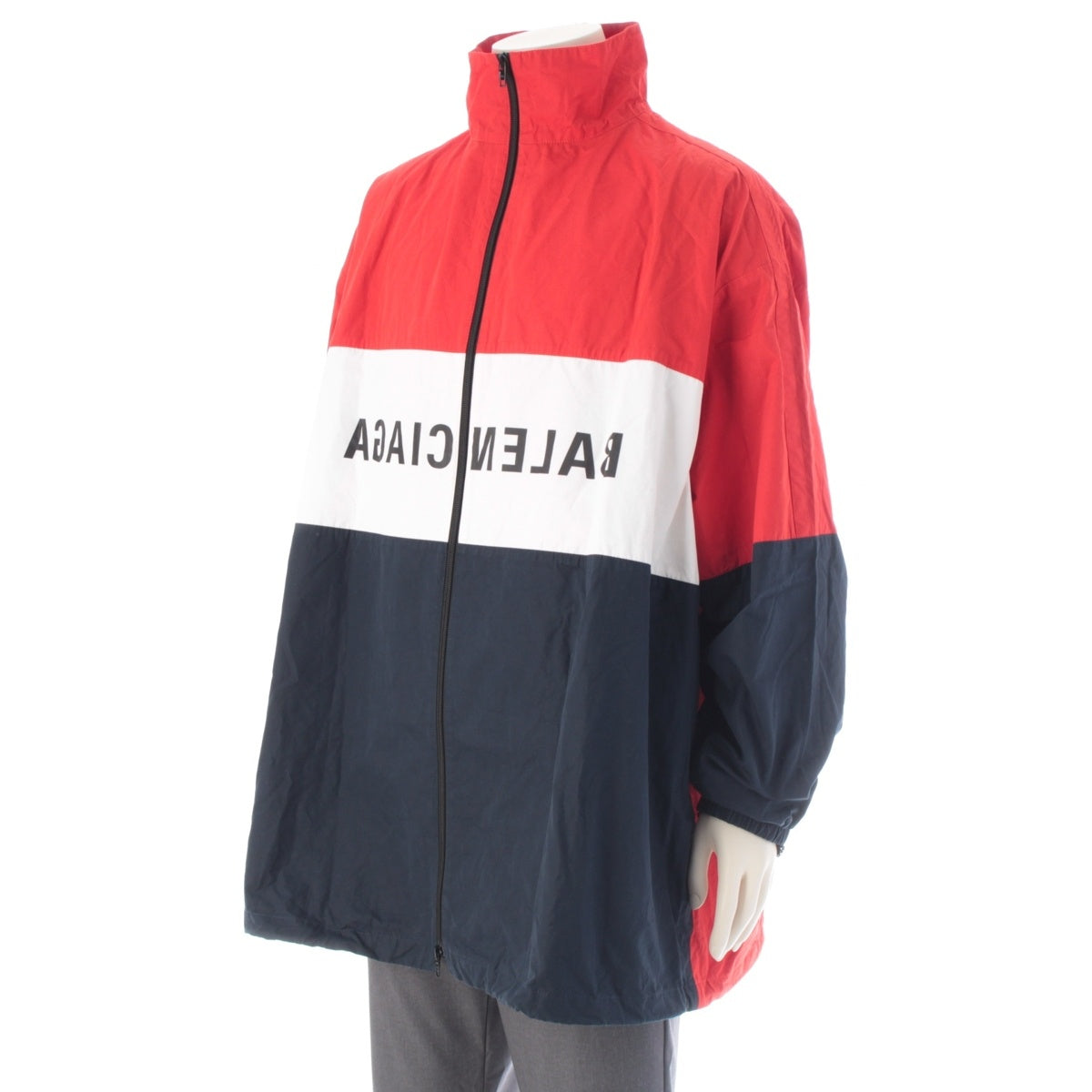 BALENCIAGA cotton Logo inverted oversized print zip poplin track jacket Jacket 725312 Red white navy XS