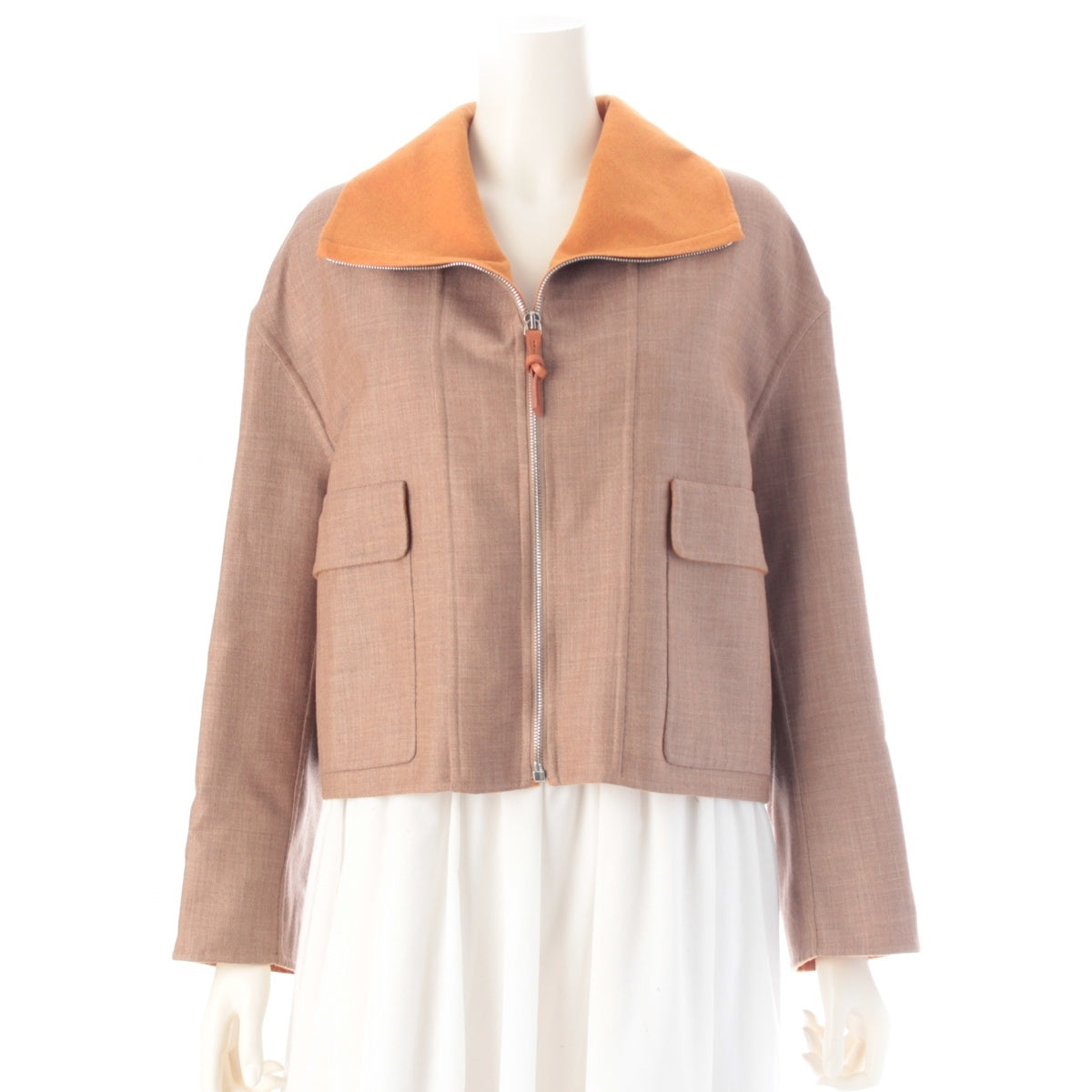 HERMES cashmere Zip-up high neck Blouson 3E0207DC Orange beige 34