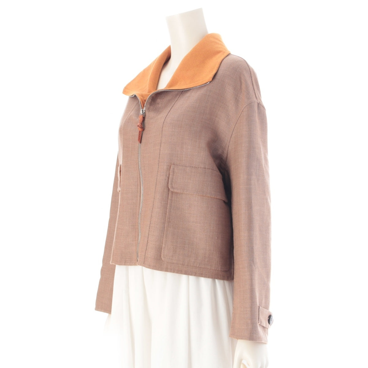 HERMES cashmere Zip-up high neck Blouson 3E0207DC Orange beige 34