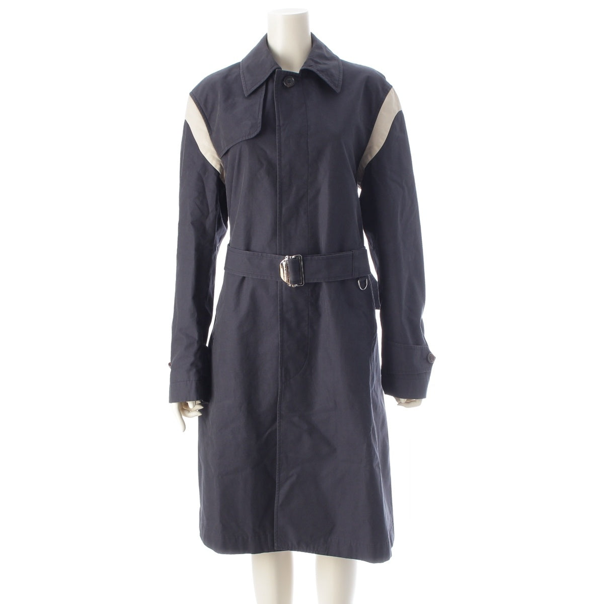 Alexander McQueen cotton Logo belt Stainless collar coat Navy 44