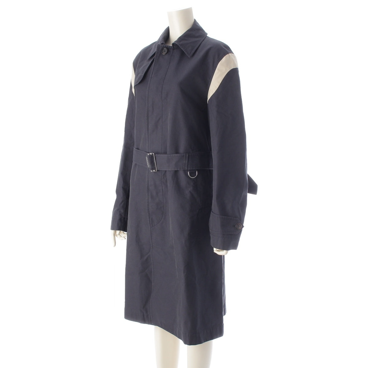 Alexander McQueen cotton Logo belt Stainless collar coat Navy 44
