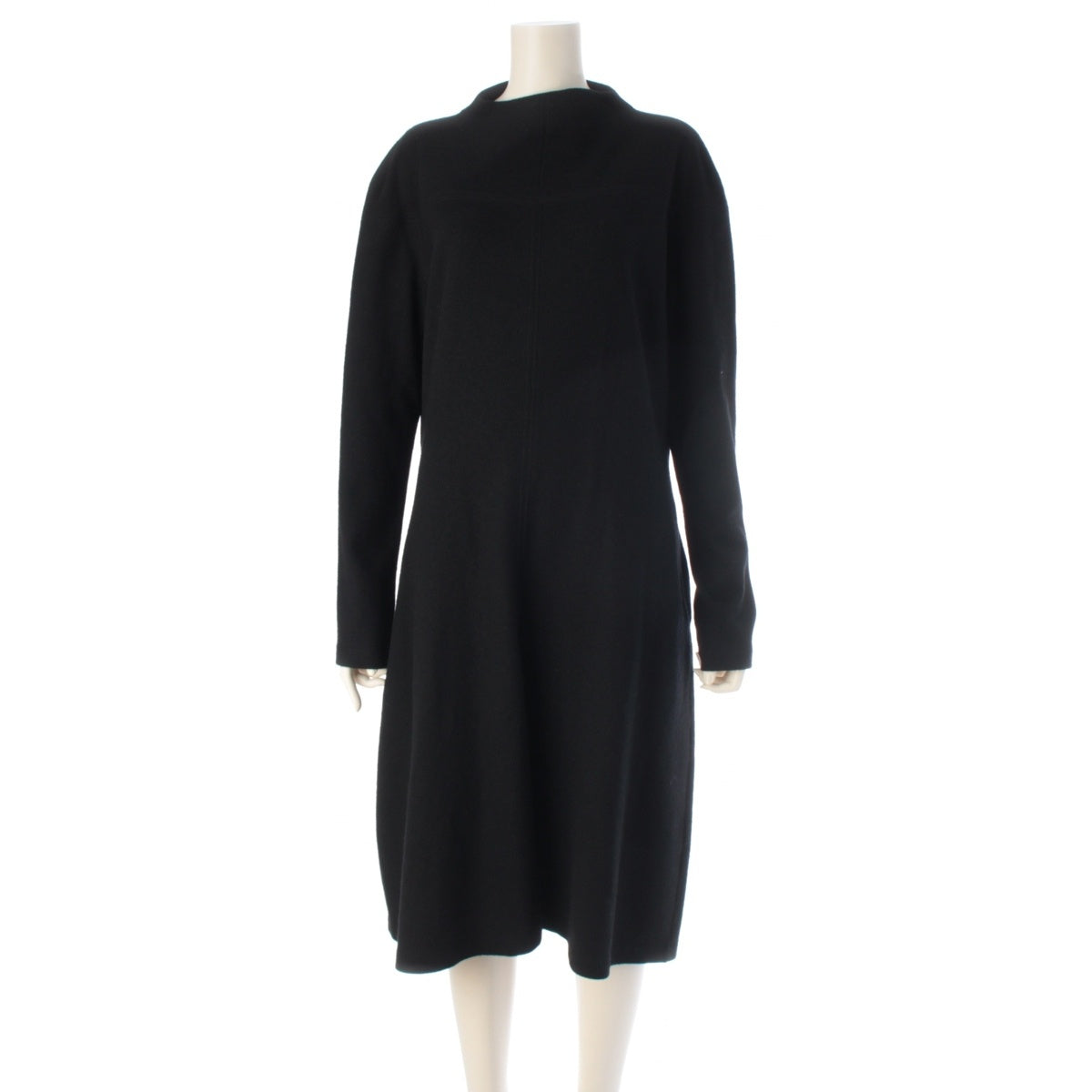 JIL SANDER wool Mock neck, flat, asymmetrical dress one piece black