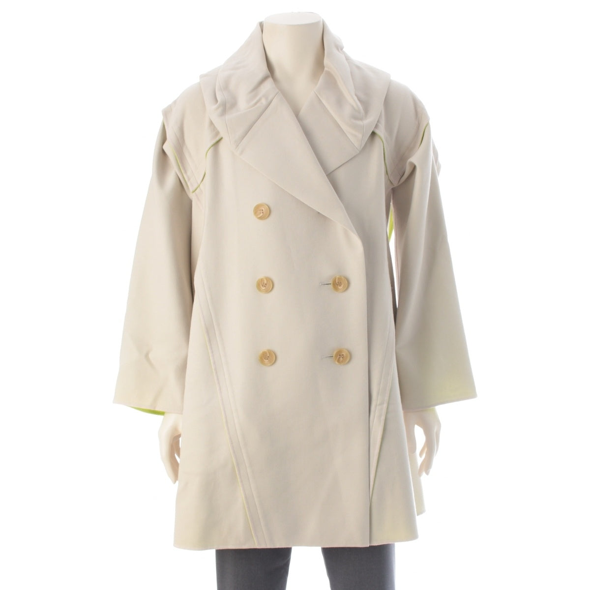 ISSEY MIYAKE wool Round Double-Breasted Long coat IM93FA509 off white light green 2