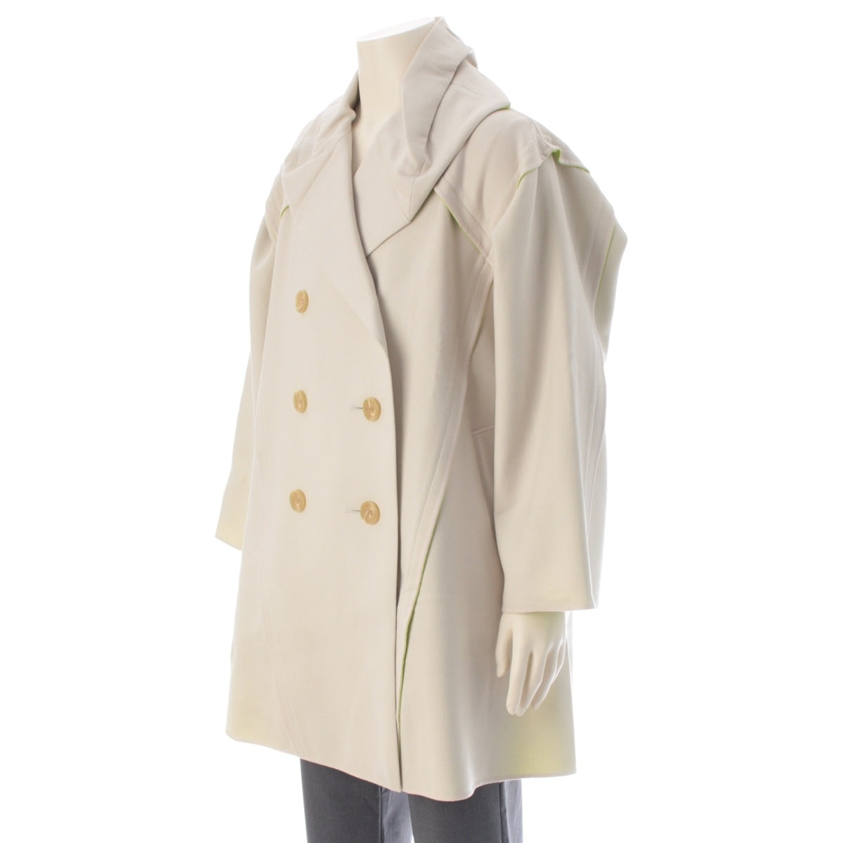 ISSEY MIYAKE wool Round Double-Breasted Long coat IM93FA509 off white light green 2