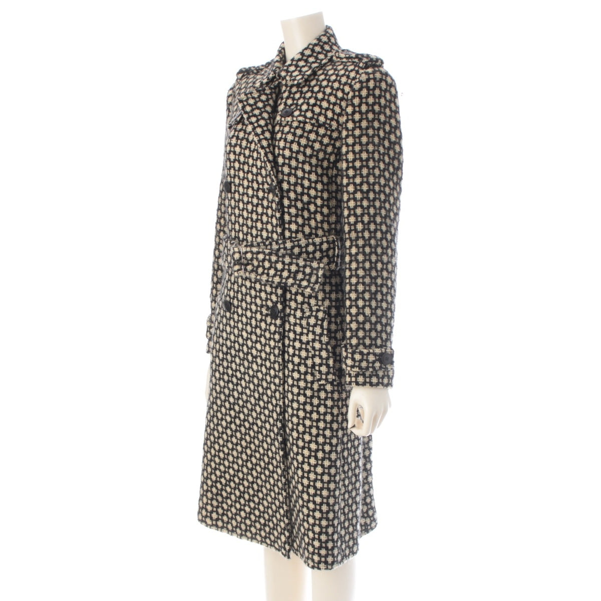 MIUMIU wool Vintage All-over Pattern trench coat Black x Ivory 40