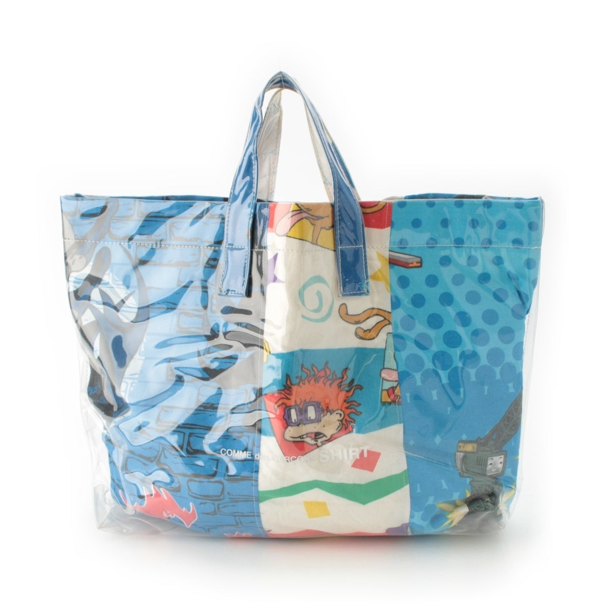 COMME des GARCONS SHIRT cotton PVC TOTE DEED SHEETS Logo Clear Tote Bag W26611 Blue multicolor