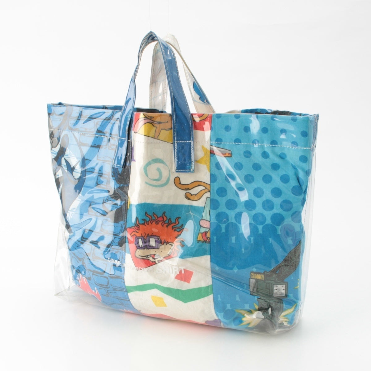 COMME des GARCONS SHIRT cotton PVC TOTE DEED SHEETS Logo Clear Tote Bag W26611 Blue multicolor