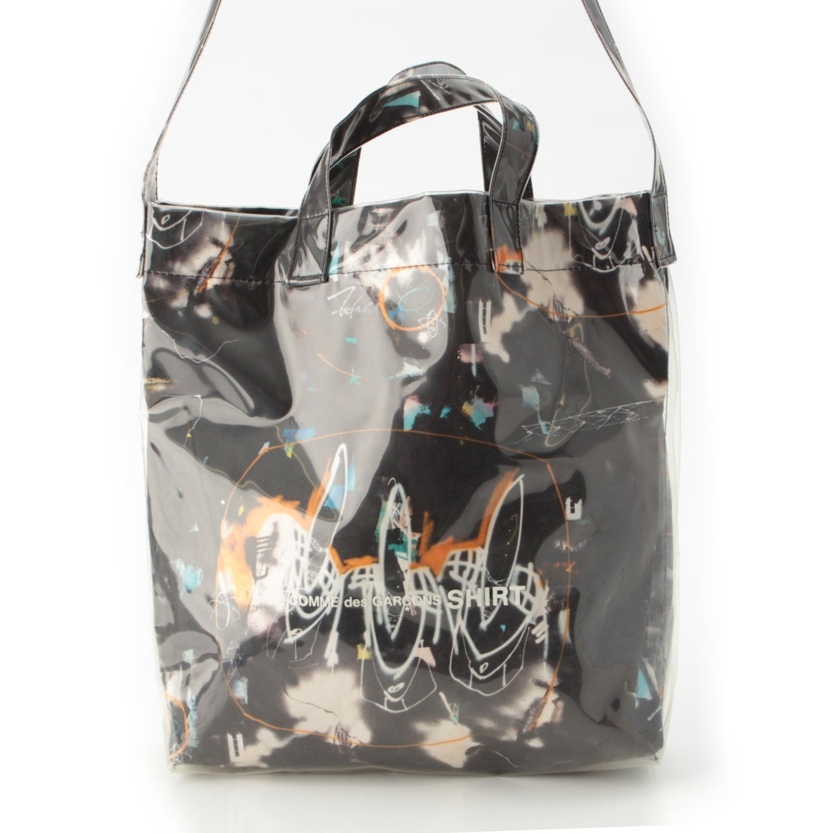 COMME des GARCONS SHIRT FUTURA cotton PVC 2WAY Shoulder Tote Bag W28611 Black clear