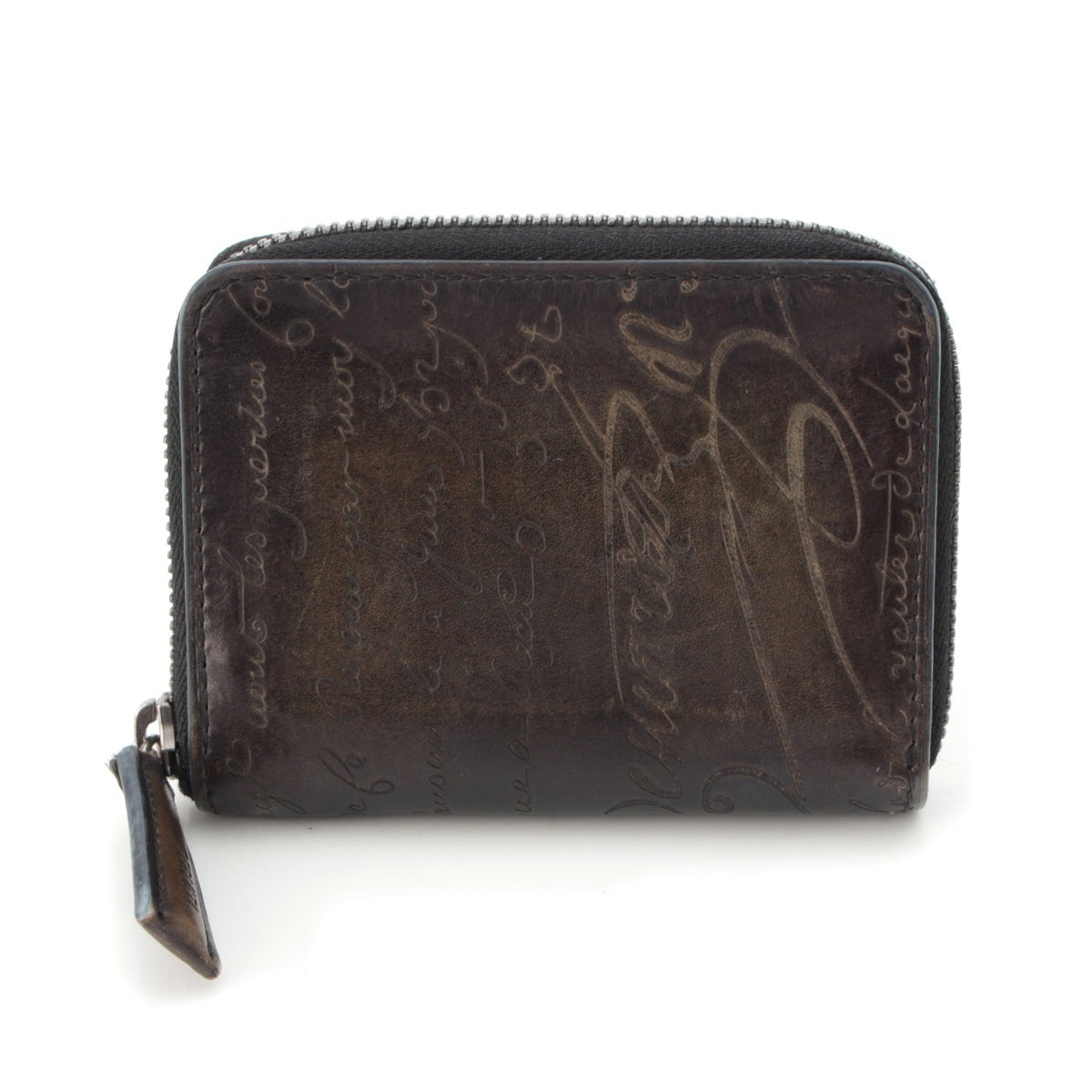 Berluti leather Calligraphy Round Zip Coin Purse Accessory Compact wallet Khaki green
