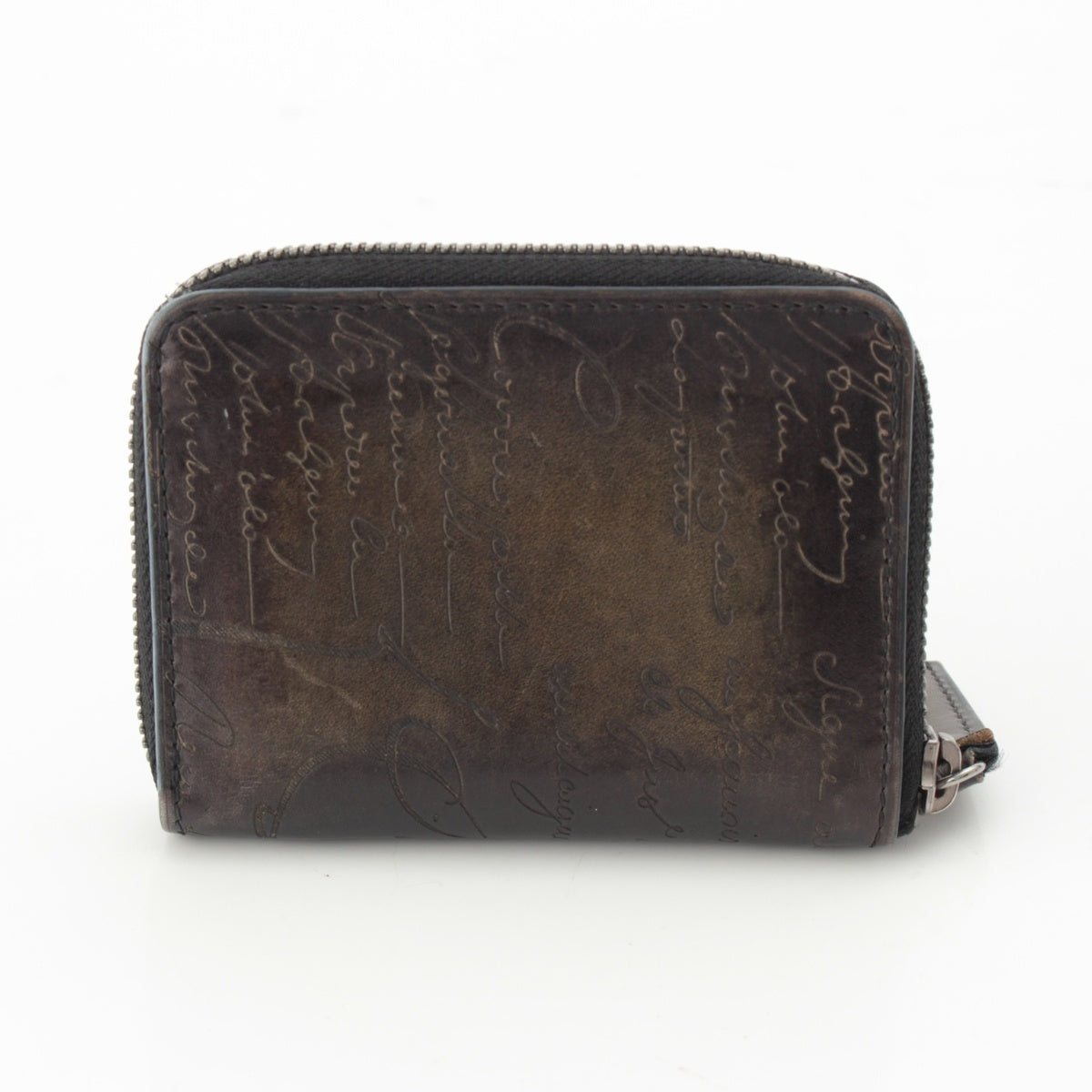 Berluti leather Calligraphy Round Zip Coin Purse Accessory Compact wallet Khaki green