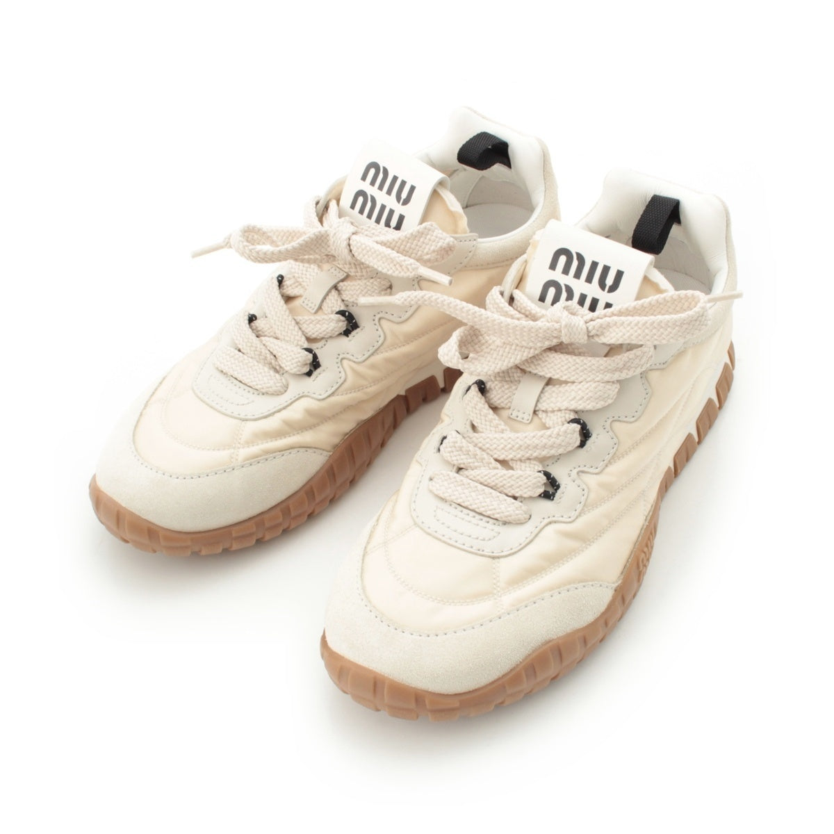 MIUMIU Technical fabric suede Tyre logo sneakers 5E417E Ivory 37