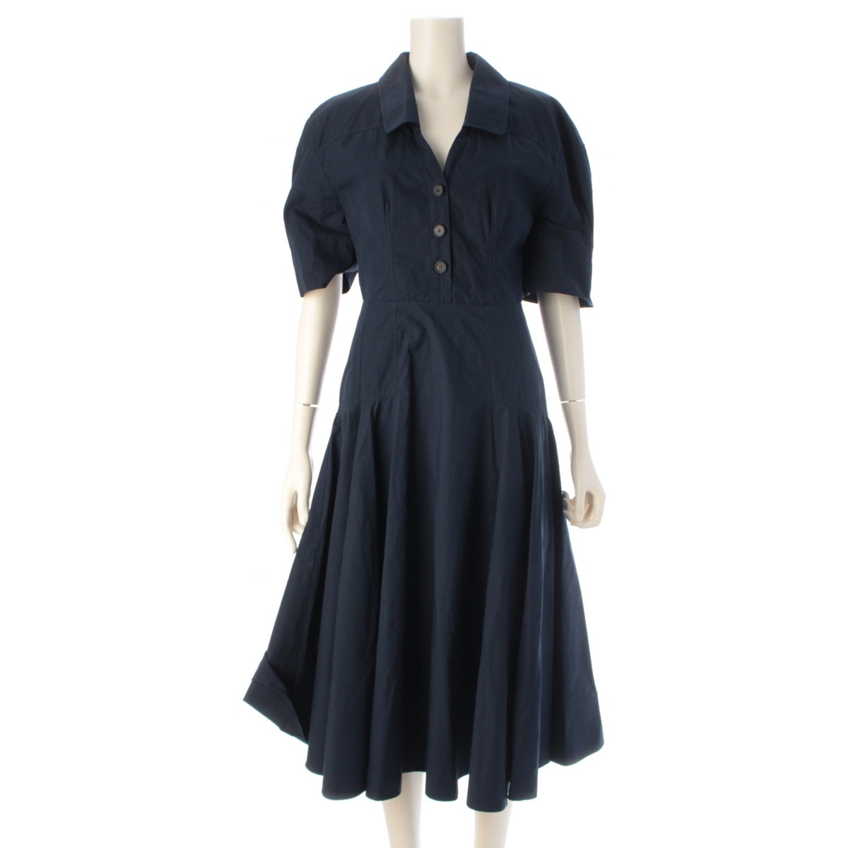 Alexander McQueen cotton Flared short-sleeved one piece dress Navy 38