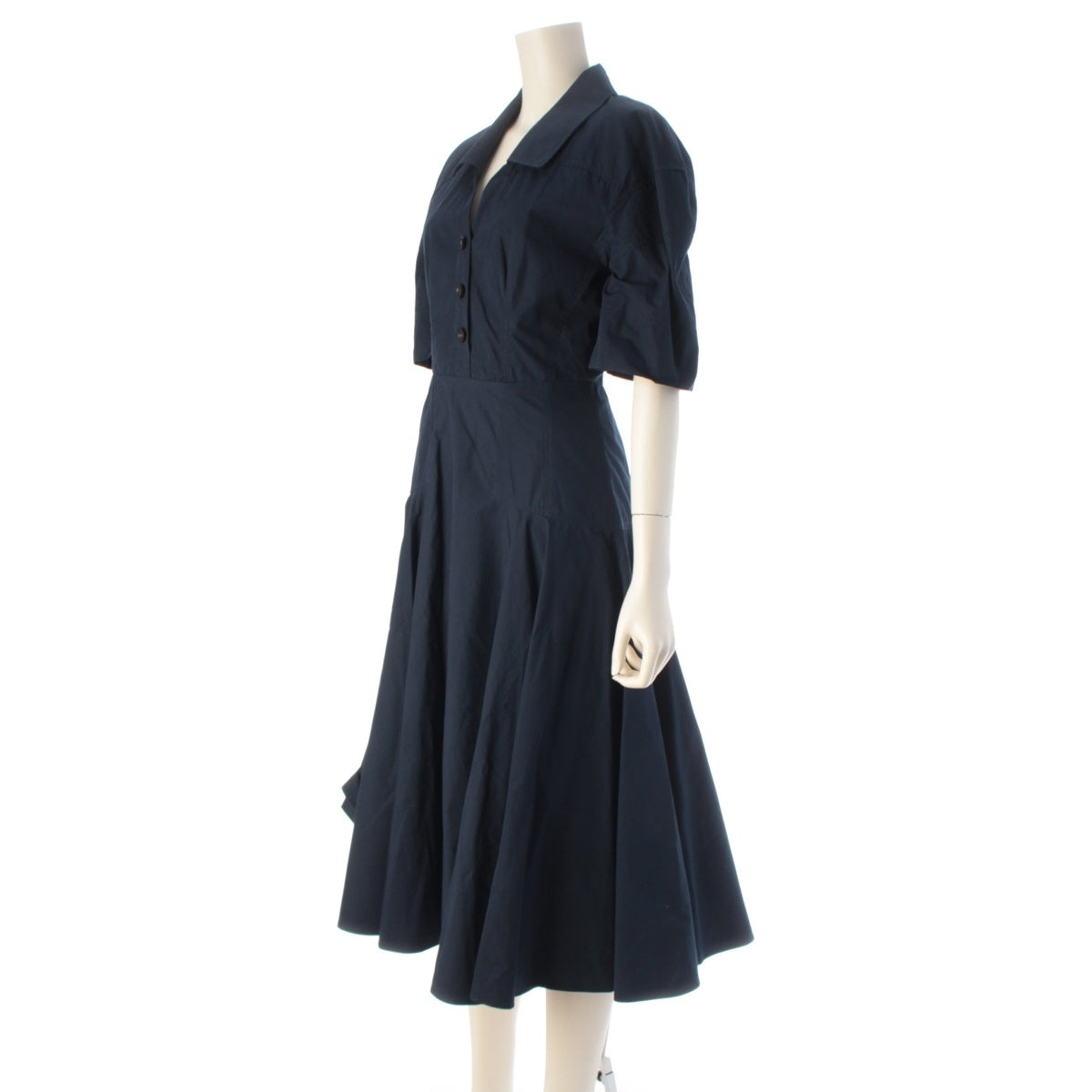 Alexander McQueen cotton Flared short-sleeved one piece dress Navy 38