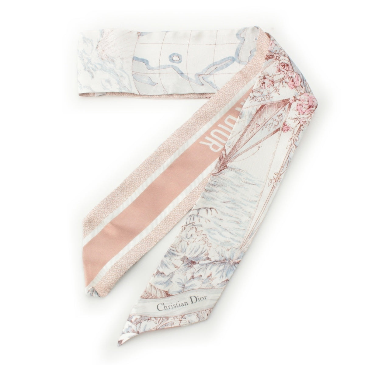 Christian Dior Mitzah REVE D'INFINI silk logo scarf Floral 31REV1061616 White x pink