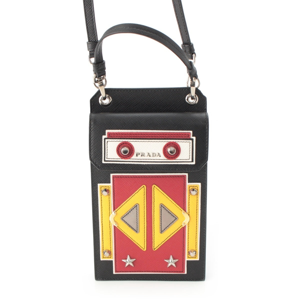 PRADA Robot leather Logo pochette Shoulder Bag black