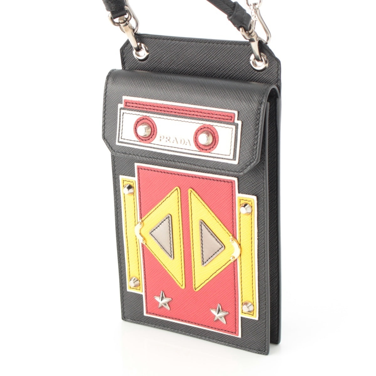 PRADA Robot leather Logo pochette Shoulder Bag black