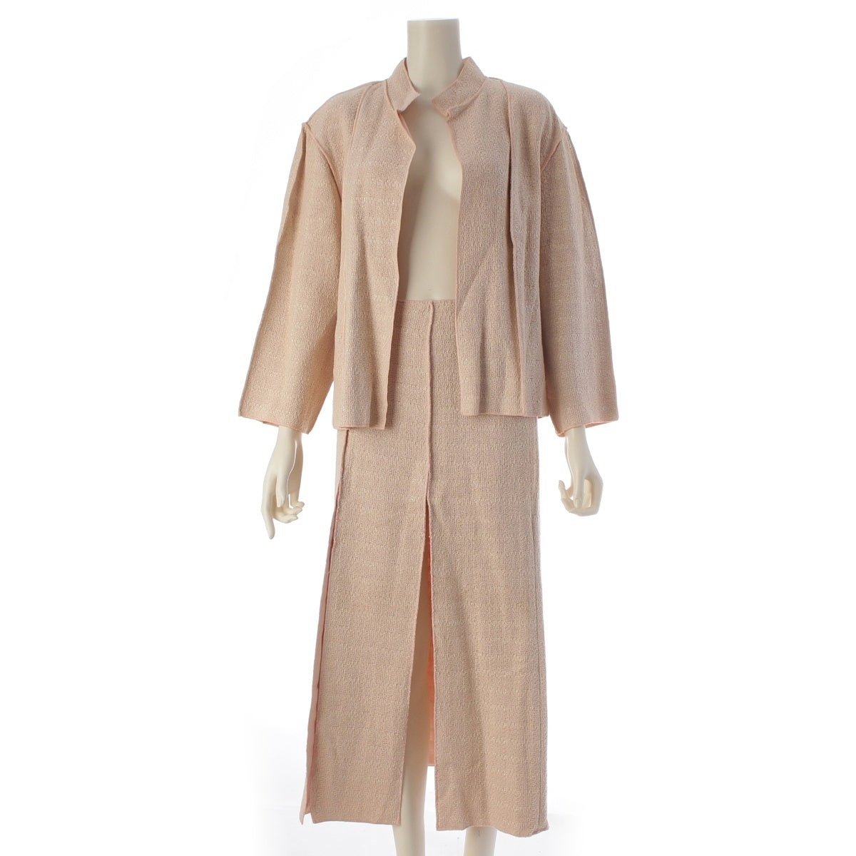 CHANEL wool linen Tweed jacket Skirt setup P13219 pink 46