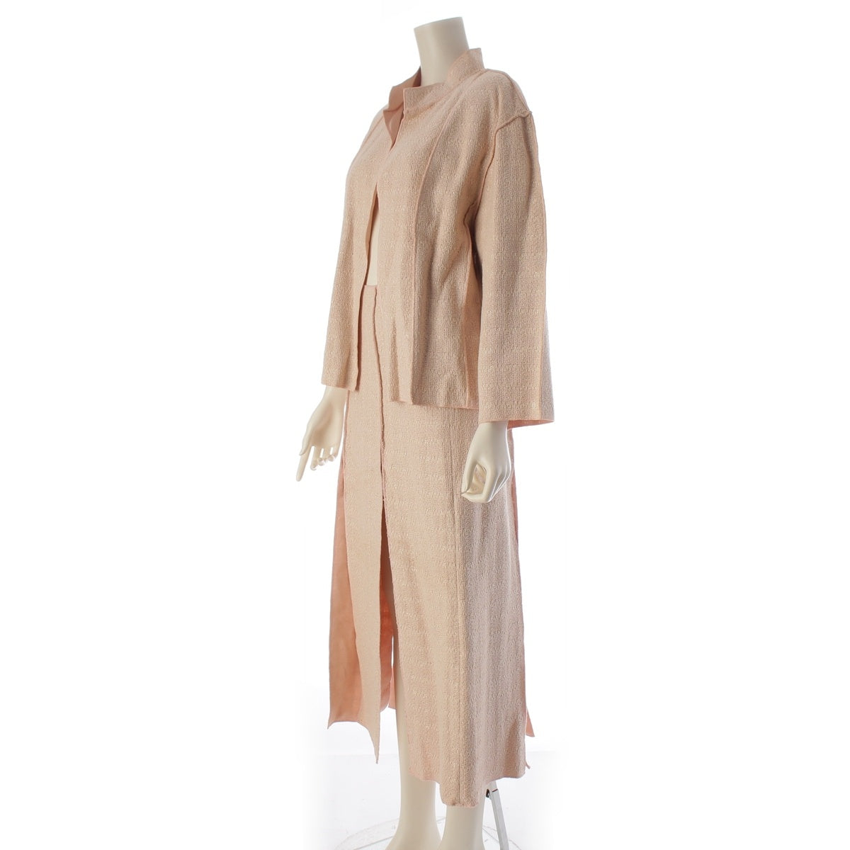 CHANEL wool linen Tweed jacket Skirt setup P13219 pink 46