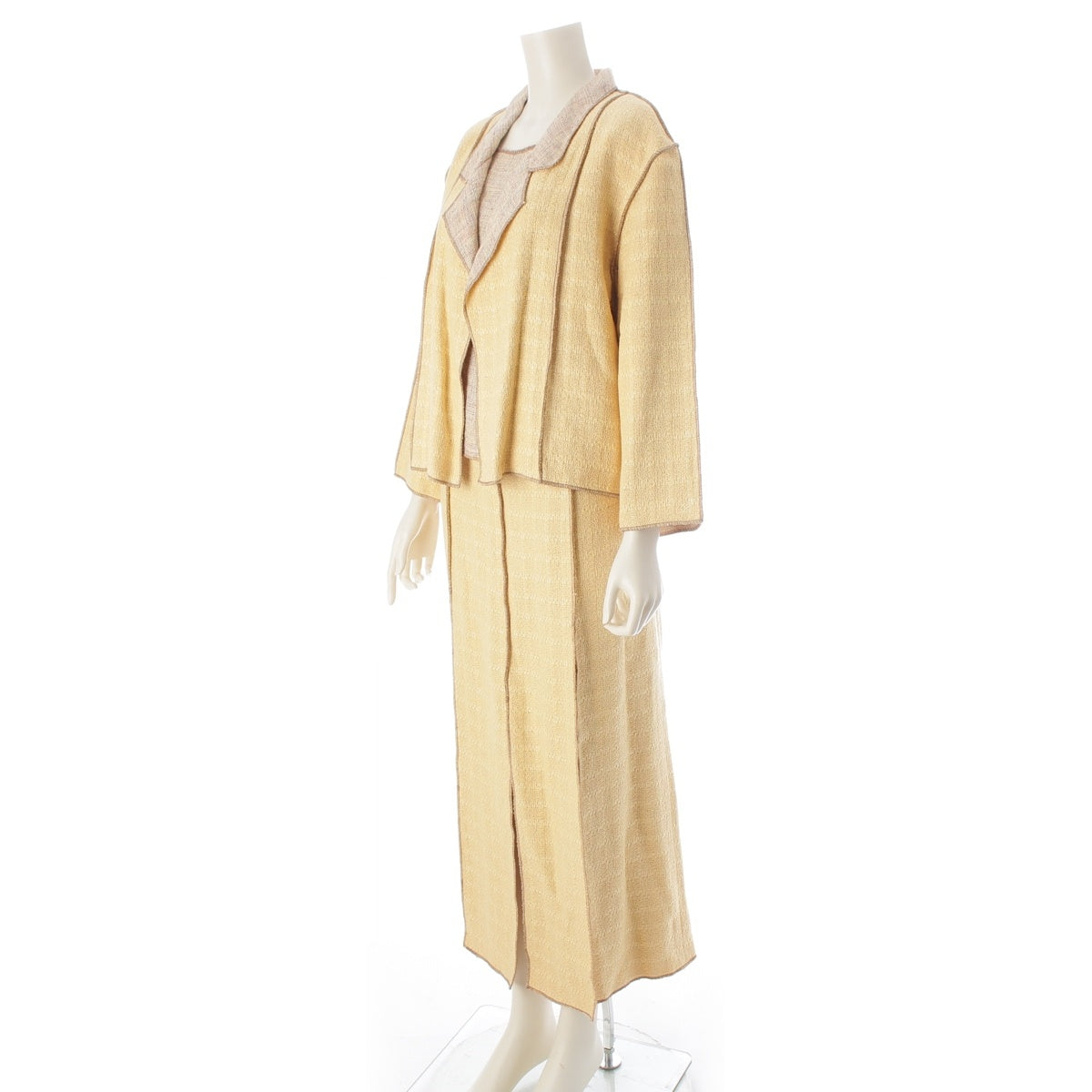CHANEL Cotton linen tweed Jacket, sleeveless top, skirt 3 piece Ensemble Set P13184 yellow 46