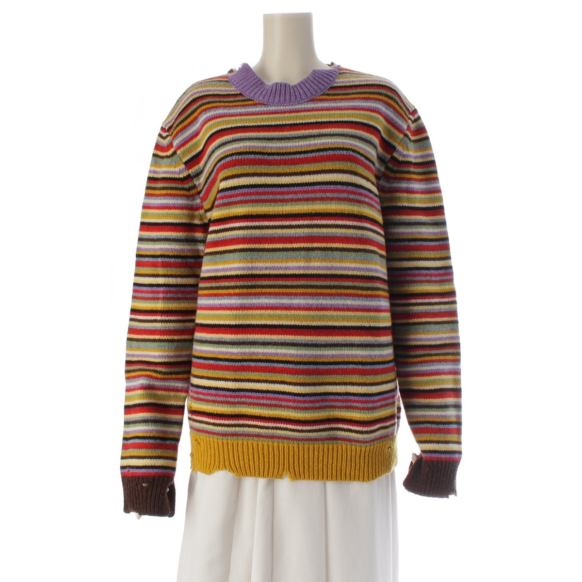 MARNI wool Distressed, ripped, multi-stripe knit sweater GCMG0163Q0 multicolor 48