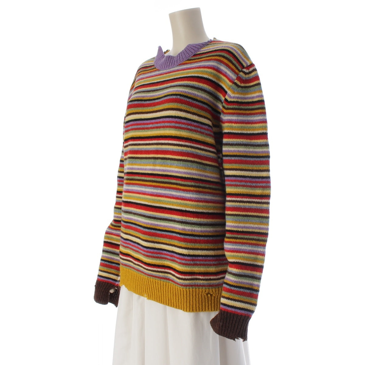 MARNI wool Distressed, ripped, multi-stripe knit sweater GCMG0163Q0 multicolor 48