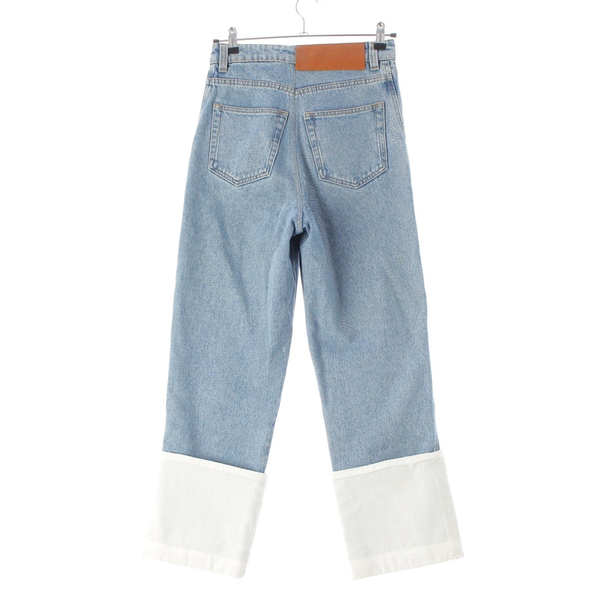 LOEWE Fisherman cotton Denim leather logo patch button fly Pants H2272440IB Ice blue 42