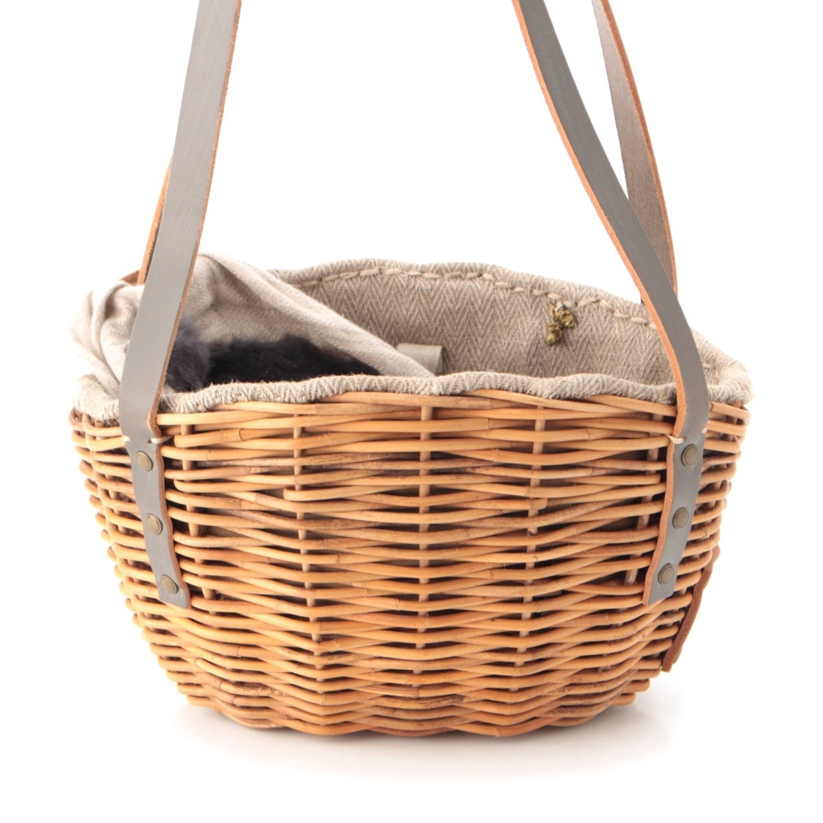 ebagos Bento Basket with fur cover Handbag Brown gray