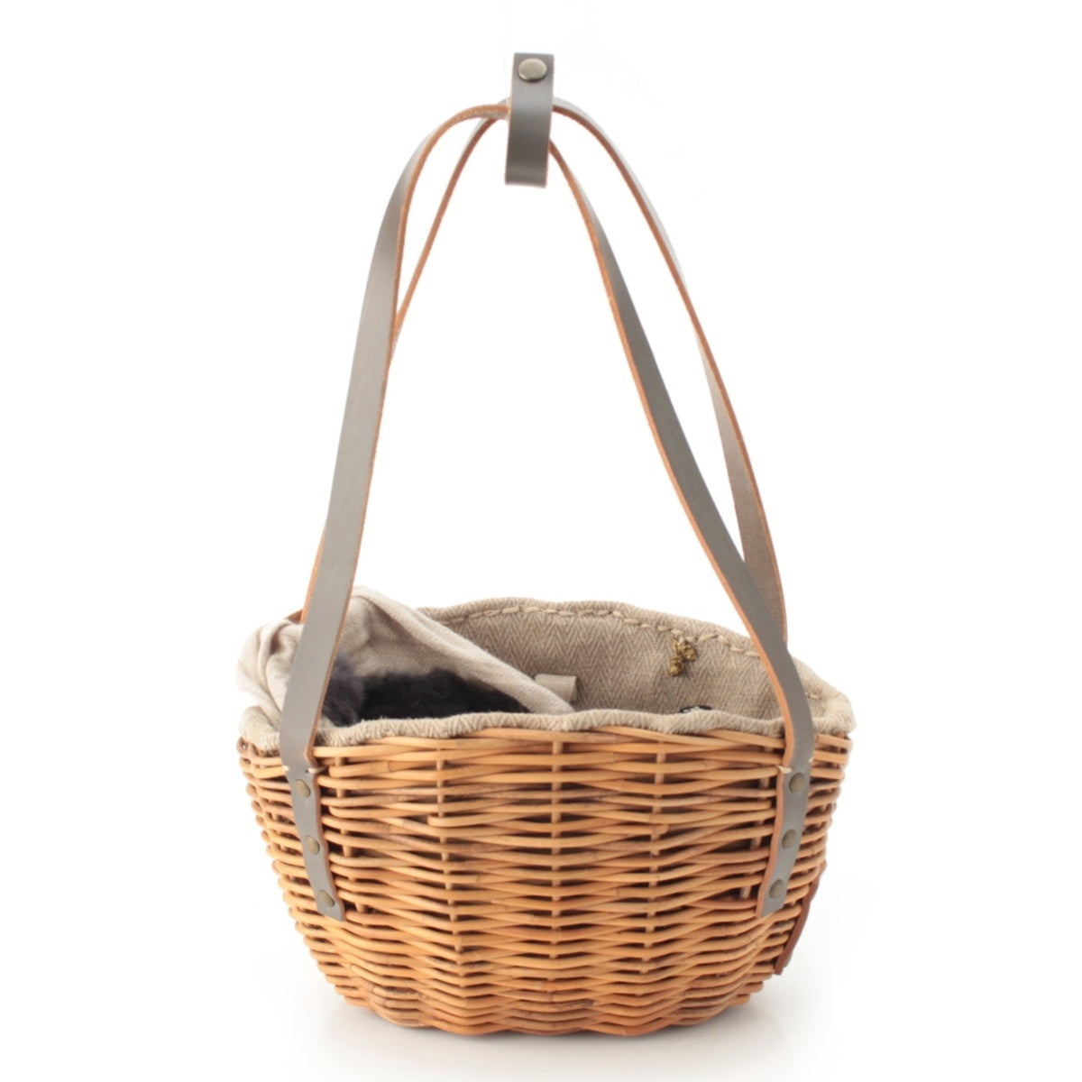 ebagos Bento Basket with fur cover Handbag Brown gray