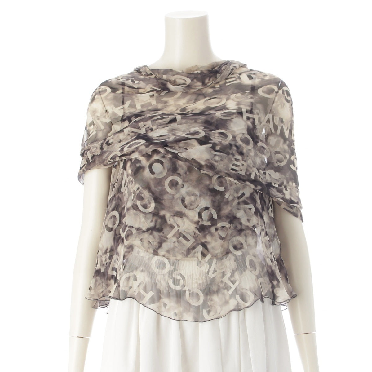 CHANEL COCO CHANEL Camellia silk ensemble Camisole Shawl Set Top Gray black 38