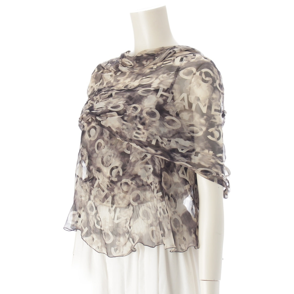 CHANEL COCO CHANEL Camellia silk ensemble Camisole Shawl Set Top Gray black 38