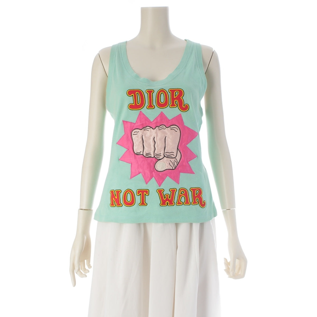 Christian Dior DIOR NOT WAR logo Tank top tops 5E16155080 Light green 42