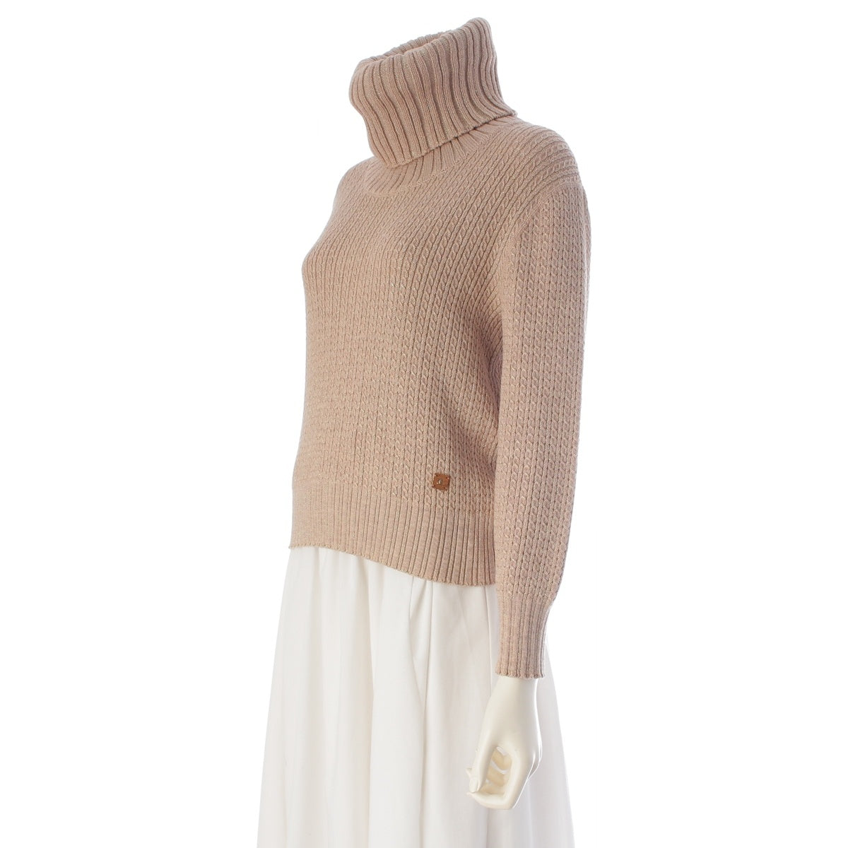 CHANEL COCO Mark turtleneck knit sweater tops Beige glitter